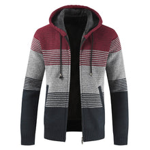 Load image into Gallery viewer, Sweater Coat Men 2020 Winter Thick Warm Hooded Cardigan Jumpers Men Striped Wool Liner Zipper Fleece Coats Men