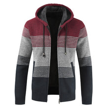 Load image into Gallery viewer, Sweater Coat Men 2020 Winter Thick Warm Hooded Cardigan Jumpers Men Striped Wool Liner Zipper Fleece Coats Men