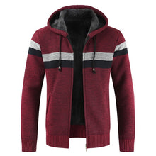 Load image into Gallery viewer, Sweater Coat Men 2020 Winter Thick Warm Hooded Cardigan Jumpers Men Striped Wool Liner Zipper Fleece Coats Men