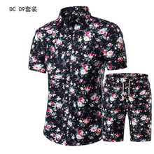 Load image into Gallery viewer, YASUGUOJI New Summer 2019 Fashion Floral Print Two Piece Suit Pant Slim Fit Short Sleeve Shirt with Shorts 2 Piece Men Sets
