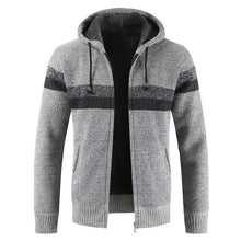 Load image into Gallery viewer, Sweater Coat Men 2020 Winter Thick Warm Hooded Cardigan Jumpers Men Striped Wool Liner Zipper Fleece Coats Men
